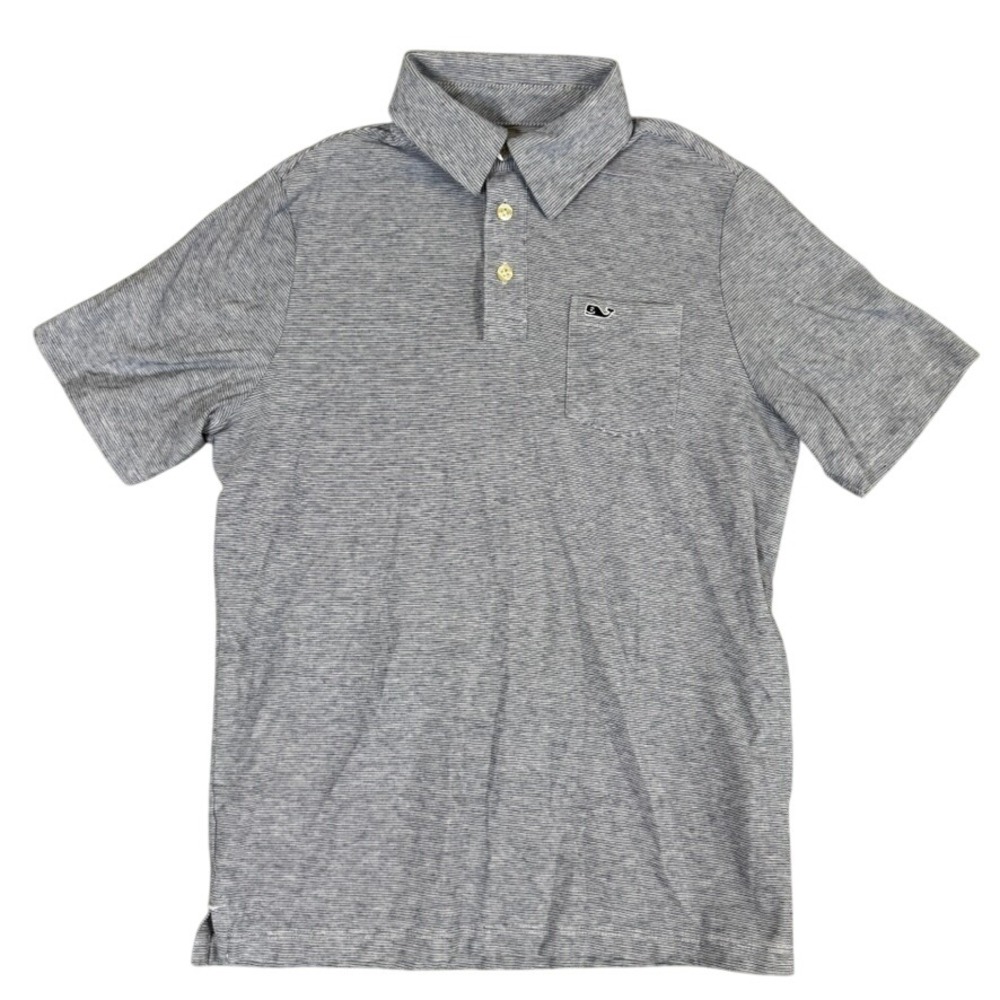 Vineyard Vines Kids Navy White Micro Stripe Short Sleeve Polo Shirt Small 12-14